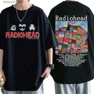 T-shirts voor heren Radiohead Retro Gedrukt T-shirt voor mannen oversized 100% Pure Cotton Unisex T-Shirt Hip-Hop Rock Band brengt eerbetoon aan Thief Music Album T-Shirtq240425