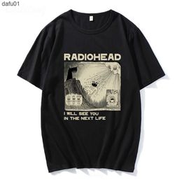 Heren t-shirts Radiohead T-shirt Rockband Vintage Hip Hop Ik zal je zien in de volgende Life Unisex Music Fans Print Men Men Women Dames T Tees Short Sleeve L230520 L230520