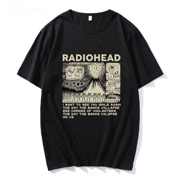 T-shirts pour hommes Radiohead Vintage Print T-shirt pour hommes surdimensionnés 100 coton unisexe T-shirts Hip Hop Rock Band Music Album Tees Harajuku Male Tops 230407