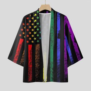 Camisetas para hombres Camisa raglán Hombre Primavera y verano Fresco Semi manga larga Cardigan Todo estampado Impreso Blusa para hombre corta