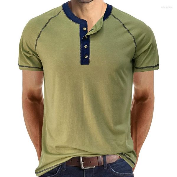 T-shirts pour hommes manches raglan été court couleur unie Henley T-Shirt pour hommes