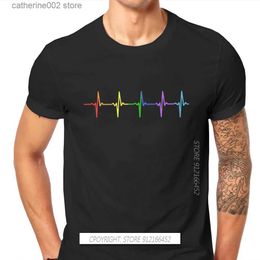 Camisetas de hombre Rainbow Pulse Hearbeat Style Camiseta LGBT Pride Month Lesbian Gay Bisexual Transgénero Regalo Ropa Camiseta básica ff T230601