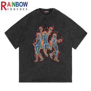 T-shirts pour hommes Rainbowtouches 2022 Summer Half-Sleeve T-Shirt Unisex High Street Vintage Graphic T-shirts Loose Casual Street Fashion Hip Hop T230209