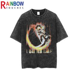 Camisetas de hombre Rainbowtouches 2022 Washed Men's New T Shirt Vintage Unisex Star Pattern Design Parejas Shirt High Street Graphic Mens T Shirts J230516