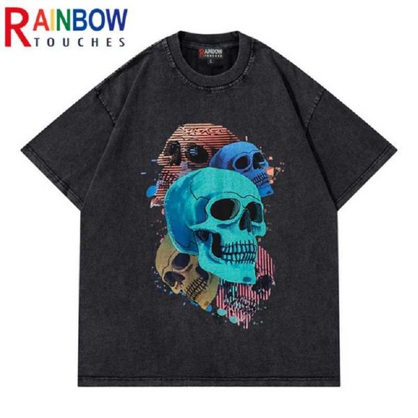T-shirts hommes Rainbowtouches Vintage T-shirt Crâne Anime Graphique T-shirt surdimensionné Hight Street Fashion Mens Hip Hop Washed Camiseta Hombre T221130