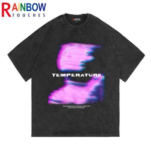 T-shirts voor heren regenboogtouches gewassen heren t-shirt vintage unisex origineel ontwerp ghosting shirt high street grafische mode heren t shirts 230222