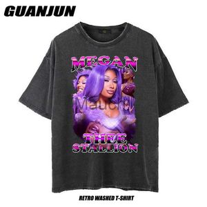 T-shirts pour hommes Rap Singer Megan ee Stallion Graphic Washed T-shirt Unisexe Vintage Shortsleeve TShirts Streetwear Harajuku T-shirts surdimensionnés J230625