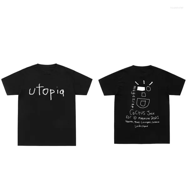 Camisetas para hombre, camiseta de rapero Cactus Jack Wink Utopia, ropa de calle con letras Graffiti, camiseta de gran tamaño, camisetas Harajuku de Hip Hop