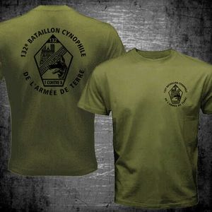Mannen T-Shirts Zeldzame Franse Leger Hond K-9 132 Bataillon Cynophile l'Arme de Terre Mannen T-shirt Casual 100% Katoen Shirt AA230309