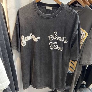 Camisetas para hombres Fotos reales de tela pesada camiseta para hombres mujeres más tees vintage impresión de fuente manga corta 18coloras T230508