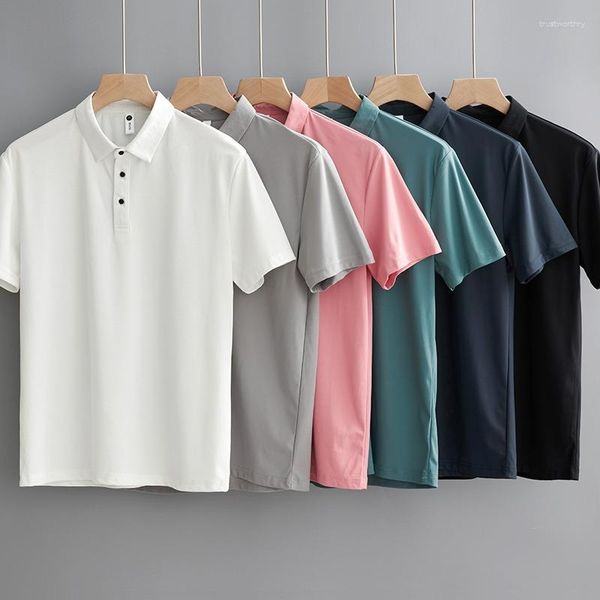 Camisetas de hombre Real Po Nylon Ice Cool elástico verano Color sólido negocios Casual Polo manga corta camiseta hombres