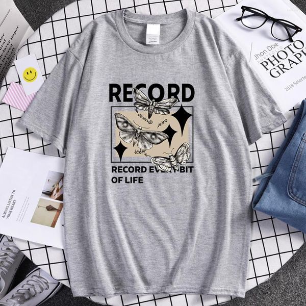 Camisetas para hombre Record Every Bit Of Life Prints camiseta Gorgeous Street Tee hombres algodón vanguardista manga corta Harajuku suave camiseta