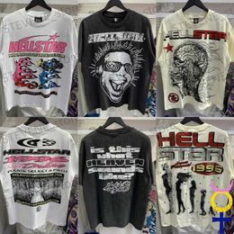 Camisetas para hombres Rojo Azul Llama Retrato Impresión Hellstar Dios Camisetas Lavadas Vintage Cuello redondo Manga corta Hombres Mujeres Hell Star Camiseta T231214