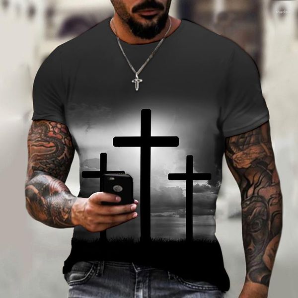 Camisetas para hombre, camiseta de verano con cruz cristiana religiosa, estampado 3D, camiseta informal transpirable de alta calidad para hombres/niños