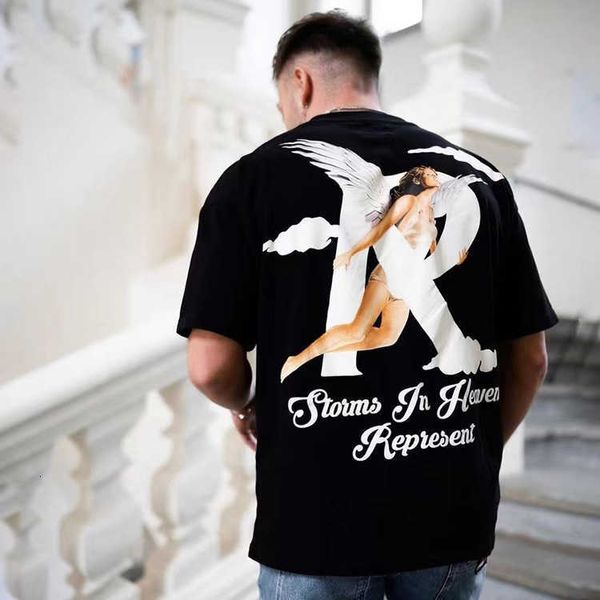 Camisetas de hombre REPRESENTAN Diseñador de moda Angel Print American Loose Fashion Brand High Street Hip Hop Pareja casual Camiseta de manga corta Verano