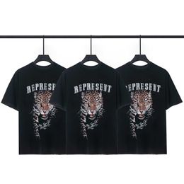 Camisetas para hombres Represnet-shirt Tiger Print High Street Washed Old Loose Camiseta de manga corta para hombres y mujeres Parejas S8u8