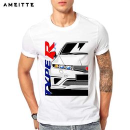 T-shirts voor heren Retro Classic Civic Type R FN2 T-shirt Nieuwe Summer Men Short Slve JDM Legends Print T-Shirt Boy Casual tops CAR Sport Wit TS T240425