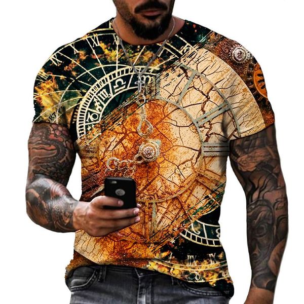 T-shirts pour hommes Rétro Horloge 3D T-shirt imprimé Été Col rond Personnalité surdimensionnée Street Casual Art Manches courtes
