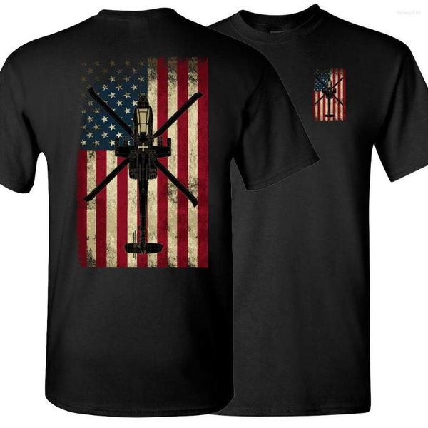 Camisetas para hombre Diseño retro Bandera americana AH-64 Apache Helicopter Gunships Camiseta. Camisa para hombre de manga corta de algodón de verano con cuello redondo S-3XL