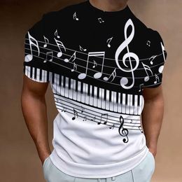 T-shirts masculins T-shirt pour hommes rétro 3D Notes de musique imprimées hommes Vêtements quotidiens à manches courtes décontractées
