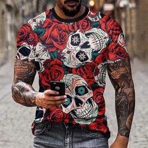 T-shirts pour hommes T-shirts pour hommes avec imprimé 3D Skull à la mode et à la mode des éléments Strt confortables Clothing quotidien T240522