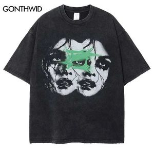 Heren T-shirts Retro heren T-shirts Straatkleding Hiphop Grafische prints Punk Gothic wash T-shirts Harajuku mode casual losse katoenen T-shirts J240322