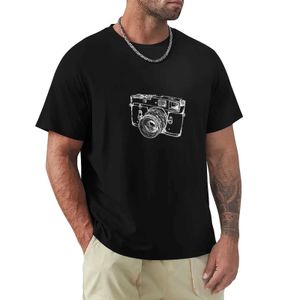 T-shirts voor heren Retro Rangefinder Camera Line Design-Zwarte achtergrond Wit inkt T-shirt Oversized Top Mens Sweater Zwart T-shirtl2405