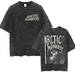 T-shirts masculins Retro Rock Arctic Monkeys Music Album Graphic T-shrit Mens Vintage Washed Surdimension Short Slve T-shirt Y2K Hip Hop Strtwear T240425