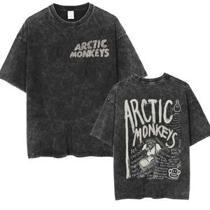 T-shirts masculins Retro Rock Arctic Monkeys Music Album Graphic T-shrit Mens Vintage Washed Surdimension Short Slve T-shirt Y2K Hip Hop Strtwear T240515