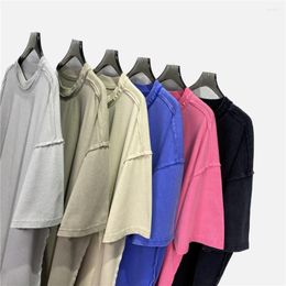 T-shirts pour hommes rétro bord roulé T-Shirt à manches courtes Vintage lavé 250gsm coton déconstruit T-Shirt Streetwear