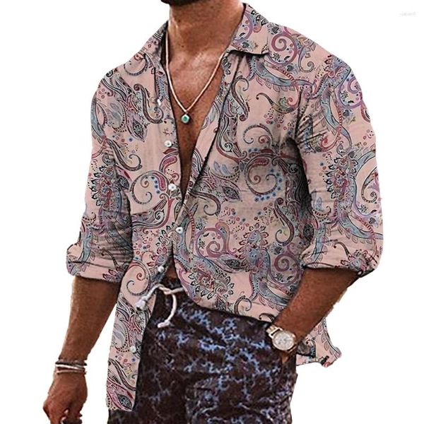 Camisetas para hombres Botón de playa suave retro Down Collar informal Fashion Fashion Fashion Hawaiian Mens estampado