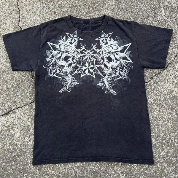 T-shirts pour hommes Retro Streetwear Goth Men Skull Imprimé T-shirt Y2K Style High Street Black HARAJUKU FOLM Vêtements à manches courtes surdimensionnées