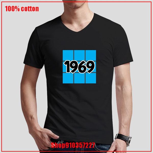 Camisetas para hombre Estilo retro 1969 Camiseta con cuello en V Camiseta blanca delgada para parejas Blusas diversificadas de color Camiseta de moda única Tops de alta calidad