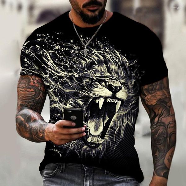 Camisetas para hombre, camiseta Retro con estampado de león en 3D, ropa de calle extragrande de verano, camisa de manga corta con cuello redondo, moda suelta Cl