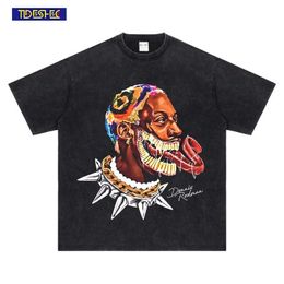 Heren T-shirts Retro T-shirt Mannen Oversized Grappige Parodie Rodman Gedrukt Hip Hop Streetwear Katoen Gewassen Korte Mouw Vintage 230505