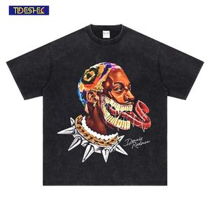 Hommes T-shirts Rétro Tshirt Hommes Surdimensionné Drôle Spoof Rodman Imprimé Hip Hop Streetwear Coton Lavé À Manches Courtes Vintage 230505