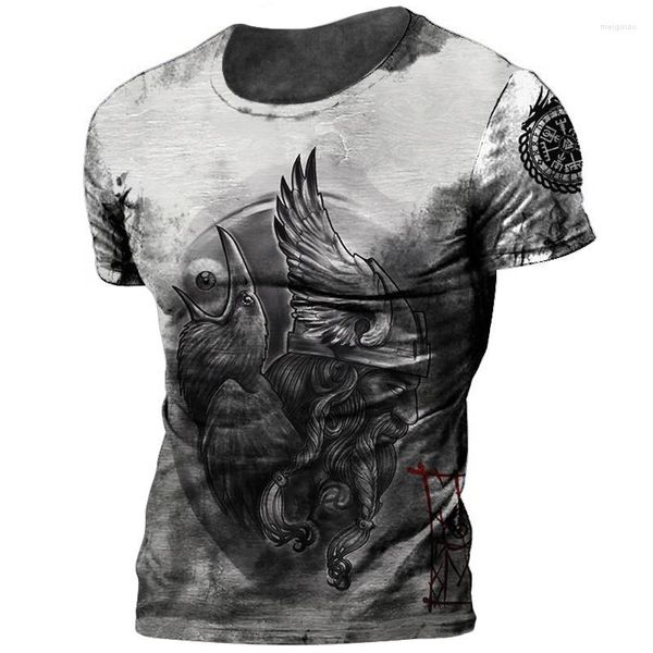 T-shirts pour hommes Retro Viking Shirt For Men 3d Tattoo Print Tops à manches courtes Tee S Oversize Casual Loose Clothing Street Sweatshirt