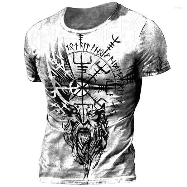 Hommes t-shirts rétro Viking tatouage impression 3D hommes été Odin col rond lâche manches courtes décontracté hauts t-shirts surdimensionné