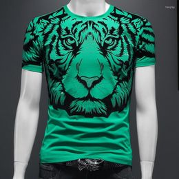 Hommes t-shirts strass imprimé tigre t-shirt Homme été flocage hommes t-shirt à manches courtes décontracté respirant Camisetas Hombre Poleras