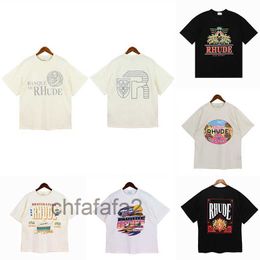 Homens camisetas Rhude Alta Qualidade Designer de Moda Camisa Gráfica Mens Primavera Outono Carta Imprimir Manga Curta Rh Tees CBW4