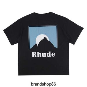 Camisetas para hombre Rhude Hip-hop Sunset Theme Print High Street y manga corta suelta para mujer Tidy Orange Blue