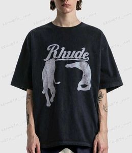 T-shirts voor heren Rhude Night Cat Print High Street korte mouw T-shirt Korte mouw losse ronde nek heren en dames paar korte mouw T-shirt T230317