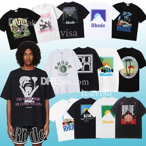 T-shirts pour hommes Rhude Imprimer Grand Hommes à la mode et femmes à manches courtes High Street Qualité Lâche Plus Taille Couple Outfit Marque américaine Rhude T-shirt