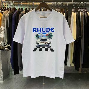 T-shirts pour hommes Rhude's New Spring-Summer F1 Grand Prix Motor Racing T-shirts imprimés à col rond en coton pour hommes et femmes