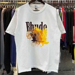 Camisetas para hombres Rhude Shirt Castle Coconut Tree Windowsill Rhude Scenic Casual suelta transpirable manga corta camiseta hombres mujeres parejas 6330
