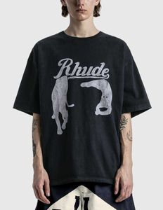 T-shirts pour hommes Rhude printemps/été nuit chat imprimé haute rue manches courtes T-shirt coton 260g