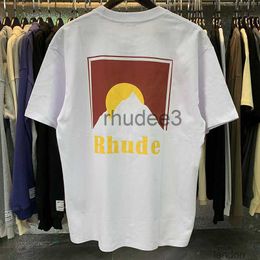 T-shirts pour hommes Rhude Sunset T-shirt avec motif de montagne enneigée américain lâche hommes couple d'été à manches courtes O3XZ