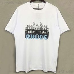 Camisetas para hombres Rhude Camiseta Castle Coconut Árbol Windokill Scenic informal suelta transpirable Manga corta camiseta Hombres Mujeres parejas Top Tee 230816 óptimo 303