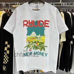 T-shirts Hommes Rhude T-shirt Château Cocotier Windowsill Scenic Casual Lâche Respirant Manches Courtes T-shirt Hommes Femmes Couples Top Tee 230816 7DL2 CRG0 IF66