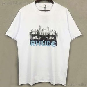 T-shirts voor heren Rhude T-shirt Castle Coconut Tree Strafond Sceliek Casual Loose ademende korte mouw T-shirt Men vrouwen koppels top tee 230816 optimaal 303